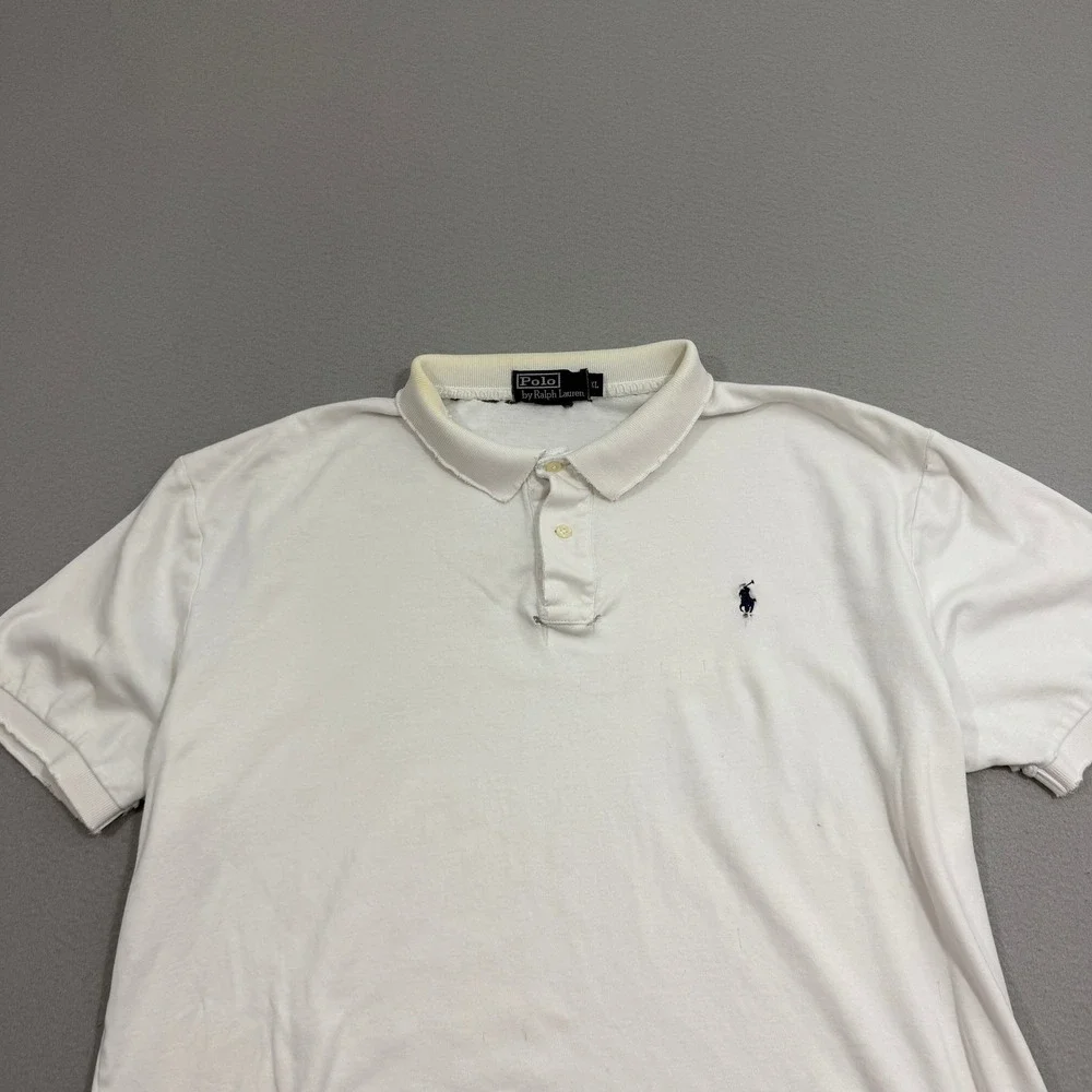 Vintage Polo Ralph Lauren Polo XL White Polo Shirt Distressed Grunge Preppy 90s